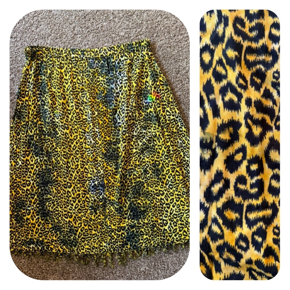 Vintage Yellow and Black Leopard Print Rayon Maxi Skirt With Pockets  Plus Size
